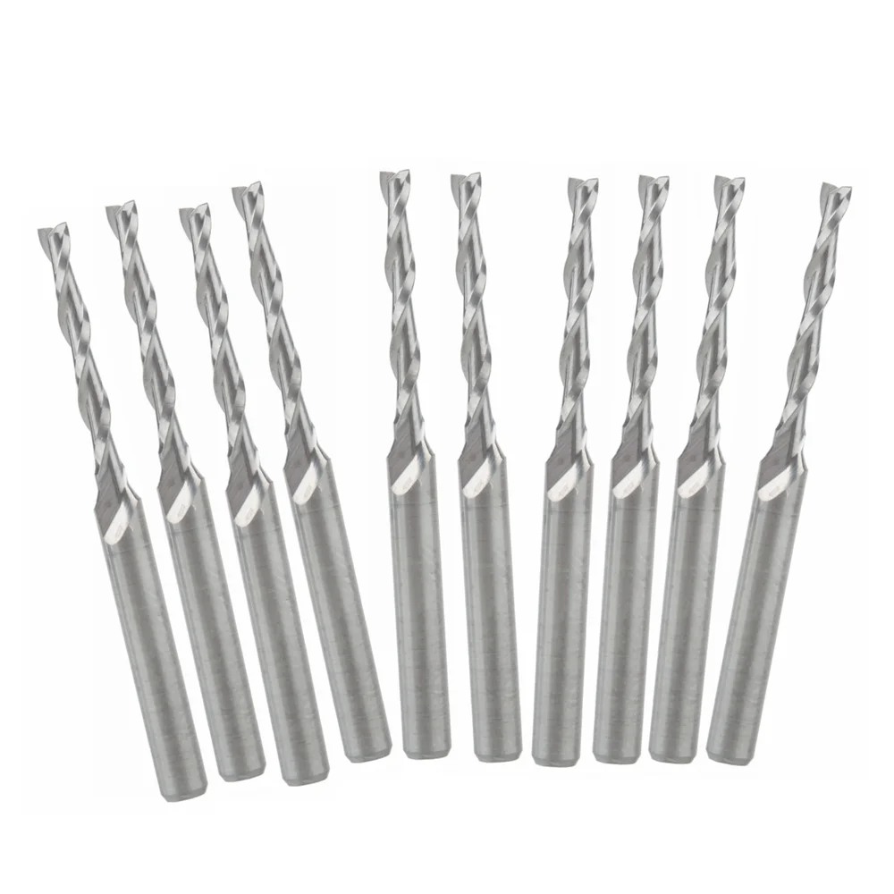10pcs CNC Double Flute Spiral Cutter Router Bits 3.175x2x17mm Cutting