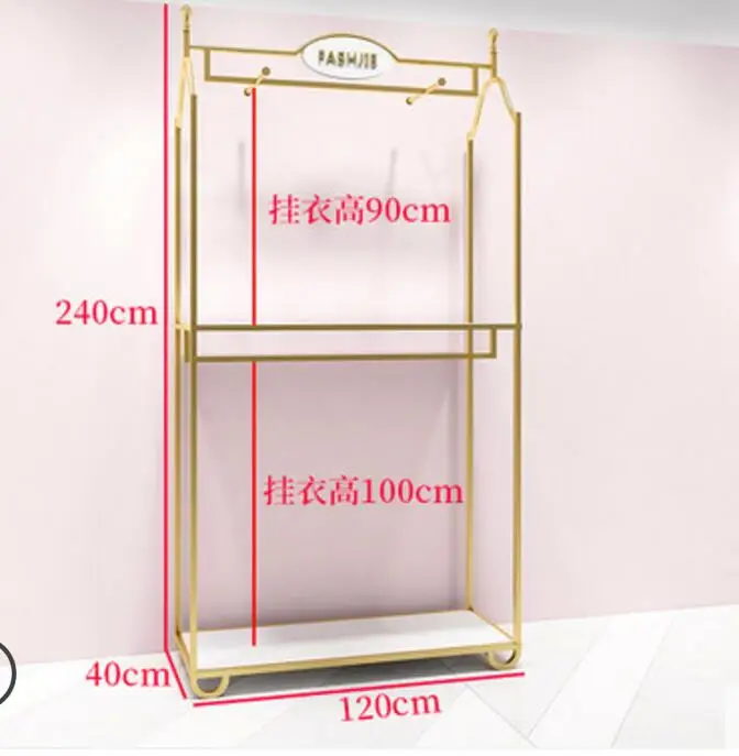 Европейские Золотые женские полки для хранения одежды в стиле пола, Высококачественная вешалка для одежды, сумка для обуви, Двойная витрина для одежды