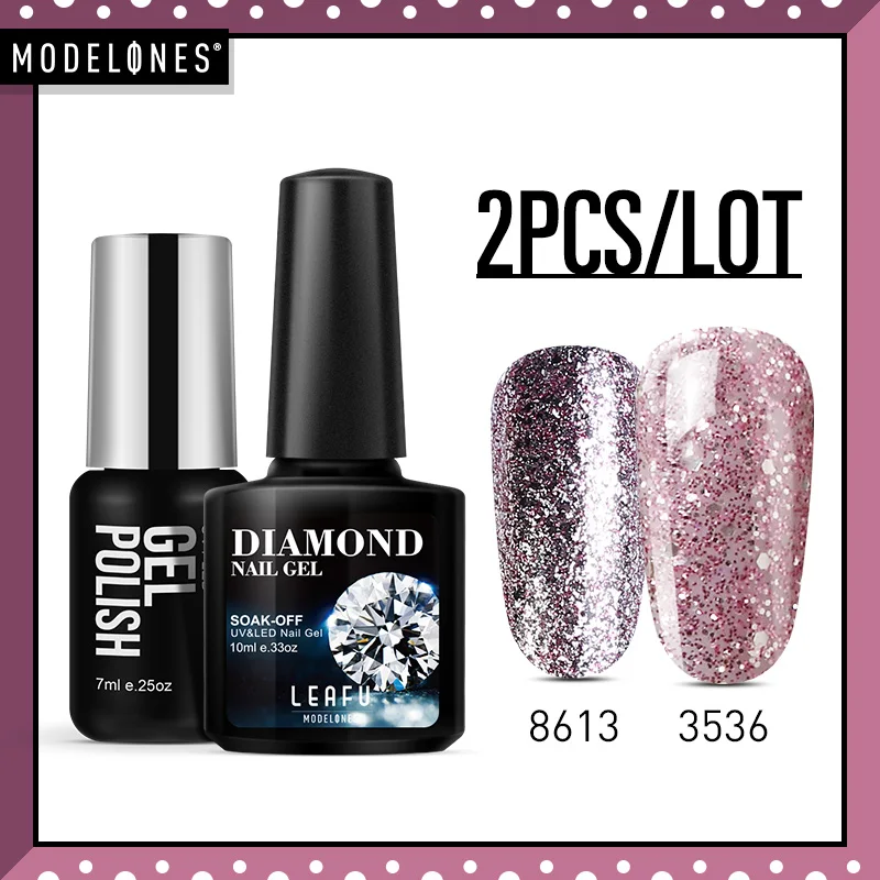 

Modelones 2Pcs/Lot Glitter Gel Nail Polish Nail Art Manicure Set Semi Permanent Varnish Led Hybrid Nail Gel Kits Sequins Gel