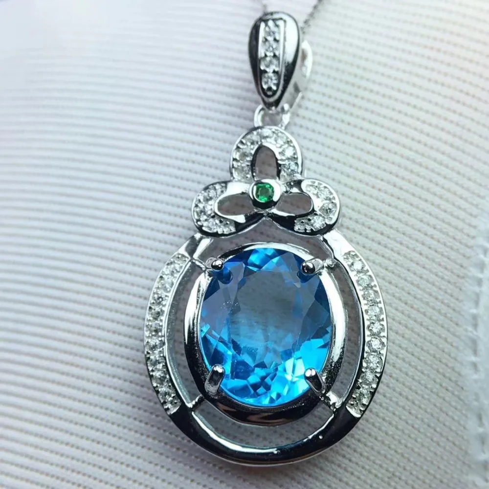 Grace trèfle rond naturel bleu topaze gemme pendentif naturel pierre gemme pendentif collier S925 a