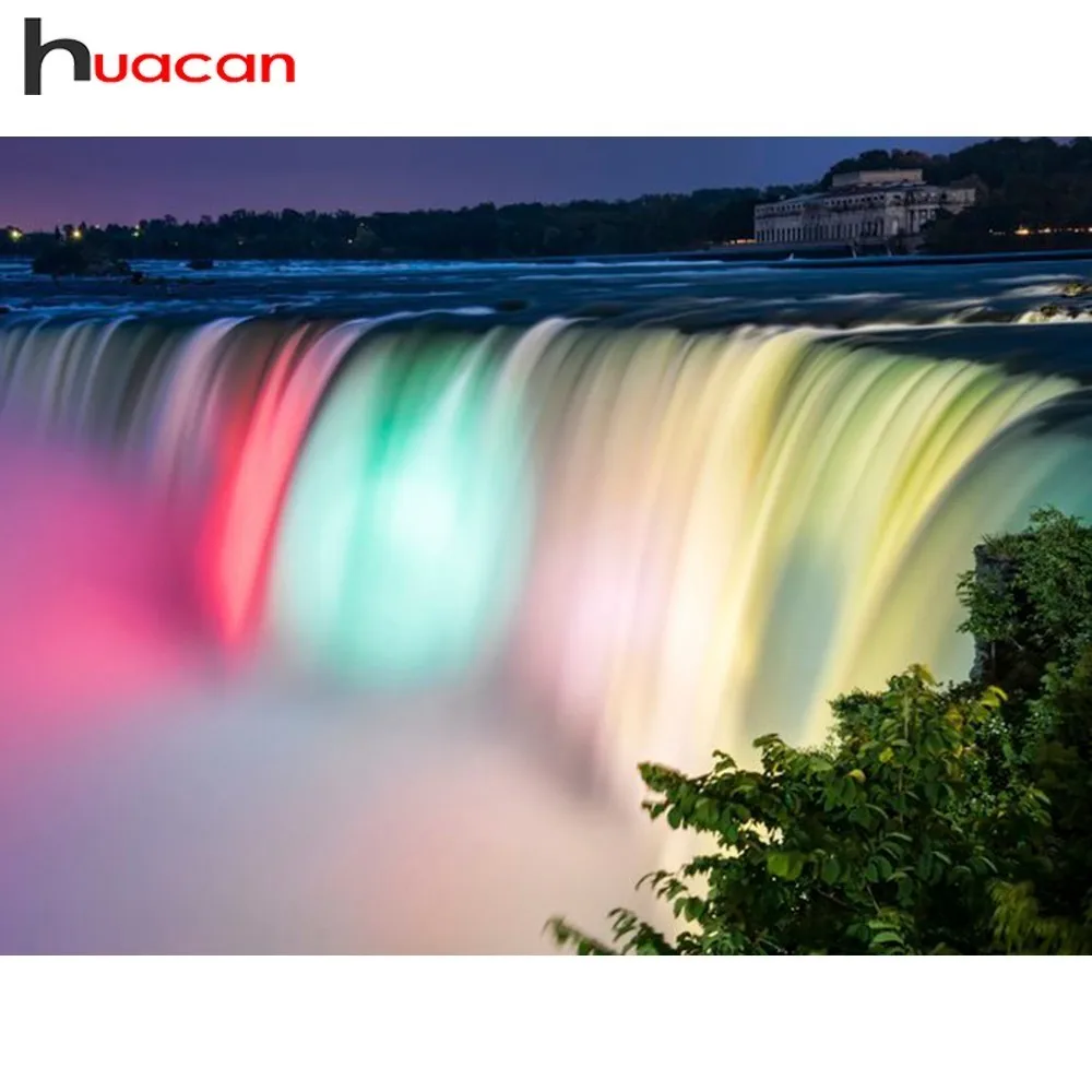 

Huacan Diamond Embroidery Scenery 5D Cross Stitch Diamond Painting Waterfall Rhinestones Square Full Colorful Mosaic