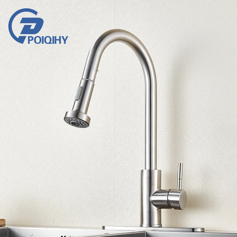 

Brushed Nickle Kitchen Sink Faucet Dual Spout Kitchen Hot and Cold Water tap Deck Mount Kitchen Mixer Tap