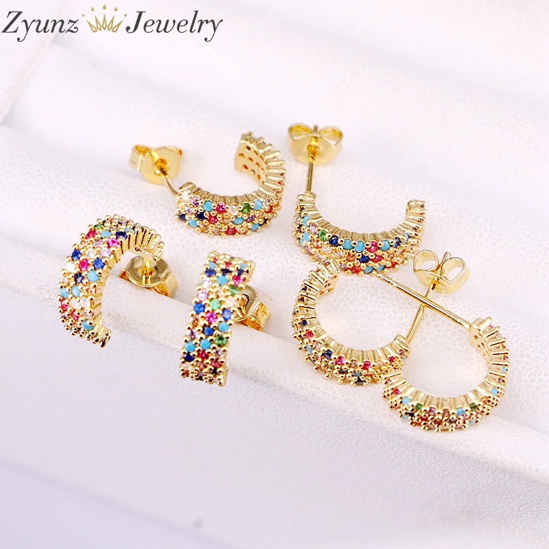 5 пар золотые серьги-гвоздики с фианитами | Украшения и аксессуары