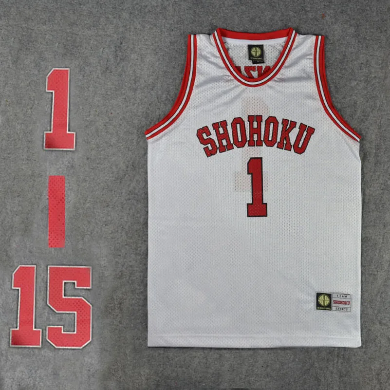 مدرسة shohoku فريق جيرسي قمم قميص 1-15 sakuragi hanamichi الرياضة ارتداء موحد slam دونك تأثيري الحجم ml xl xxl