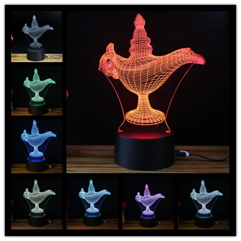 Aladdin magic lamp3D ночник 7 цветов Изменение светодиодный настольная лампа Искусство