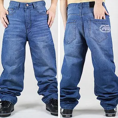 Mens dark blue jeans hip hop fashion denim baggy style rap trousers for ...