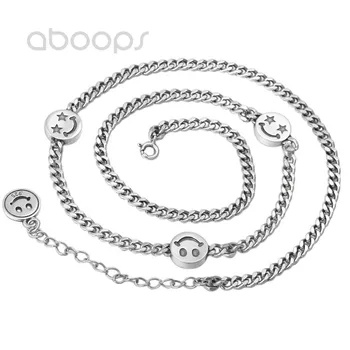

Vintage 925 Sterling Silver Smile Face Curb Chain Necklace for Men Women 4.5 mm 40 45 cm Free Shipping