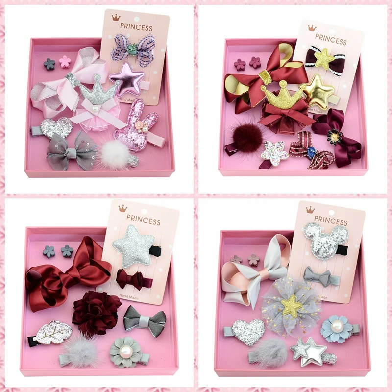 Fashion Children's Headwear Set Gift Boxed Princess Girls Hairband Flower Bow Crown Hairpin Set Hair Accessories (1)