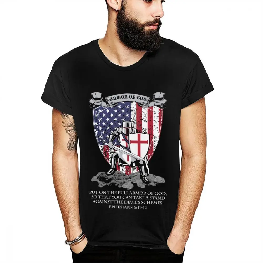 Crewneck Put On The Full Amor Of God Knight Templar Bible Ephesians 6:11 Summer T-shirt Men Nice Great Cotton T Shirt US Size | Мужская