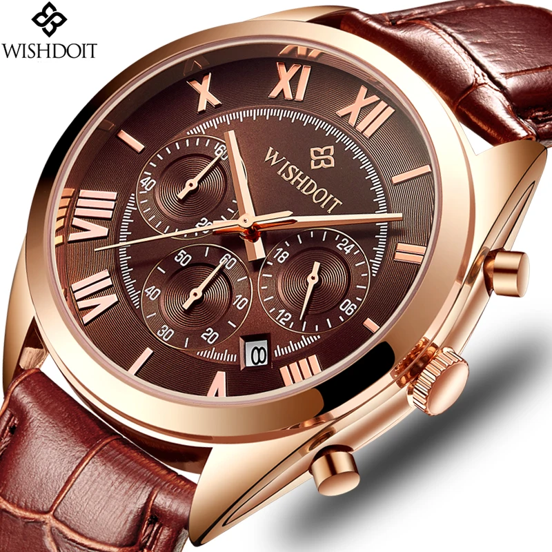 

WISHDOIT Men's Watch Top Luxury Brand Fashion Casual Leather Quartz Waterproof Sport Military Watches Clock Relogio Masculino