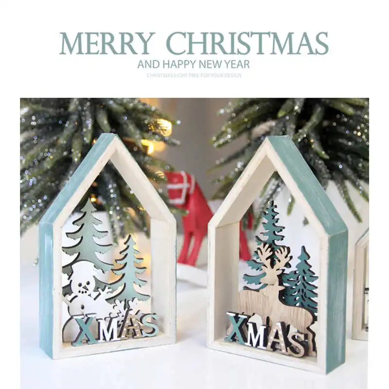 Christmas Gift Desk Wooden Cabin Decoration Macaron Style Chalet Home Decoration #2n28 (9)