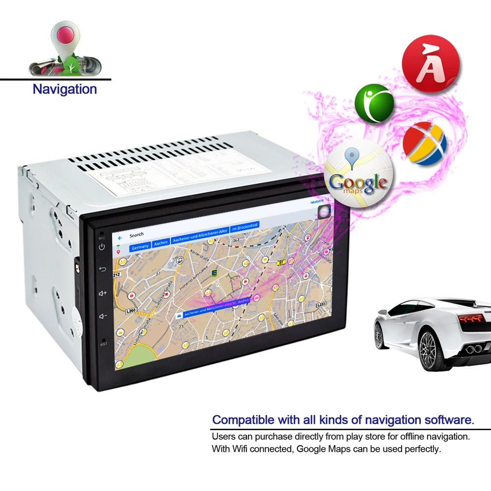 Cheap 2 DIN android 8.1 Quad Core HD Touch Screen Built-in Bluetooth Wifi AM/FM Radio 1GB RAM 16GB ROM Car GPS Navigation Autoradio 4