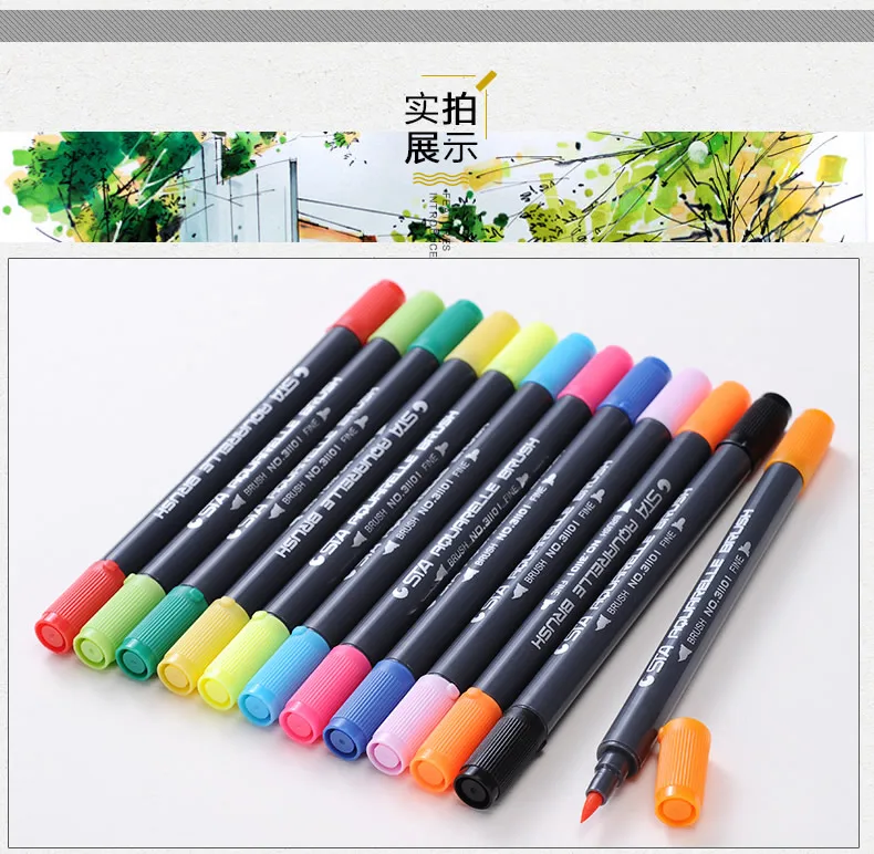Cabeça dupla coloração escova caneta 24 conjunto