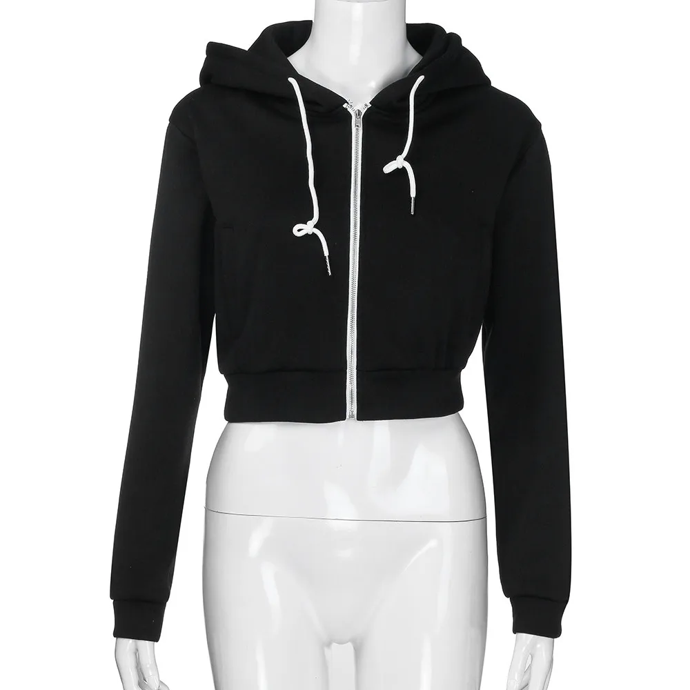 

cropped hoodies women solid fashion sweatshirt polerones mujer hooded Zipper hoody 2019 women clothes moletom feminino d90520