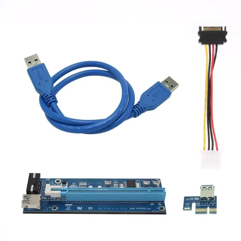 

60cm USB3.0 PCI-E 1X to 16X Extender Riser Card PCI Express Graphic Card Adapter w/ SATA 15Pin to 4Pin Power Cable BTC Mining