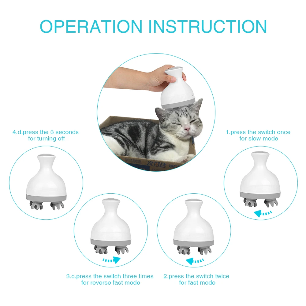 Portable Paw Shape Handheld Massager Rechargeable Electric Head Scalp Massage Tool Relaxation for Also Human and Pets Cats Dogs