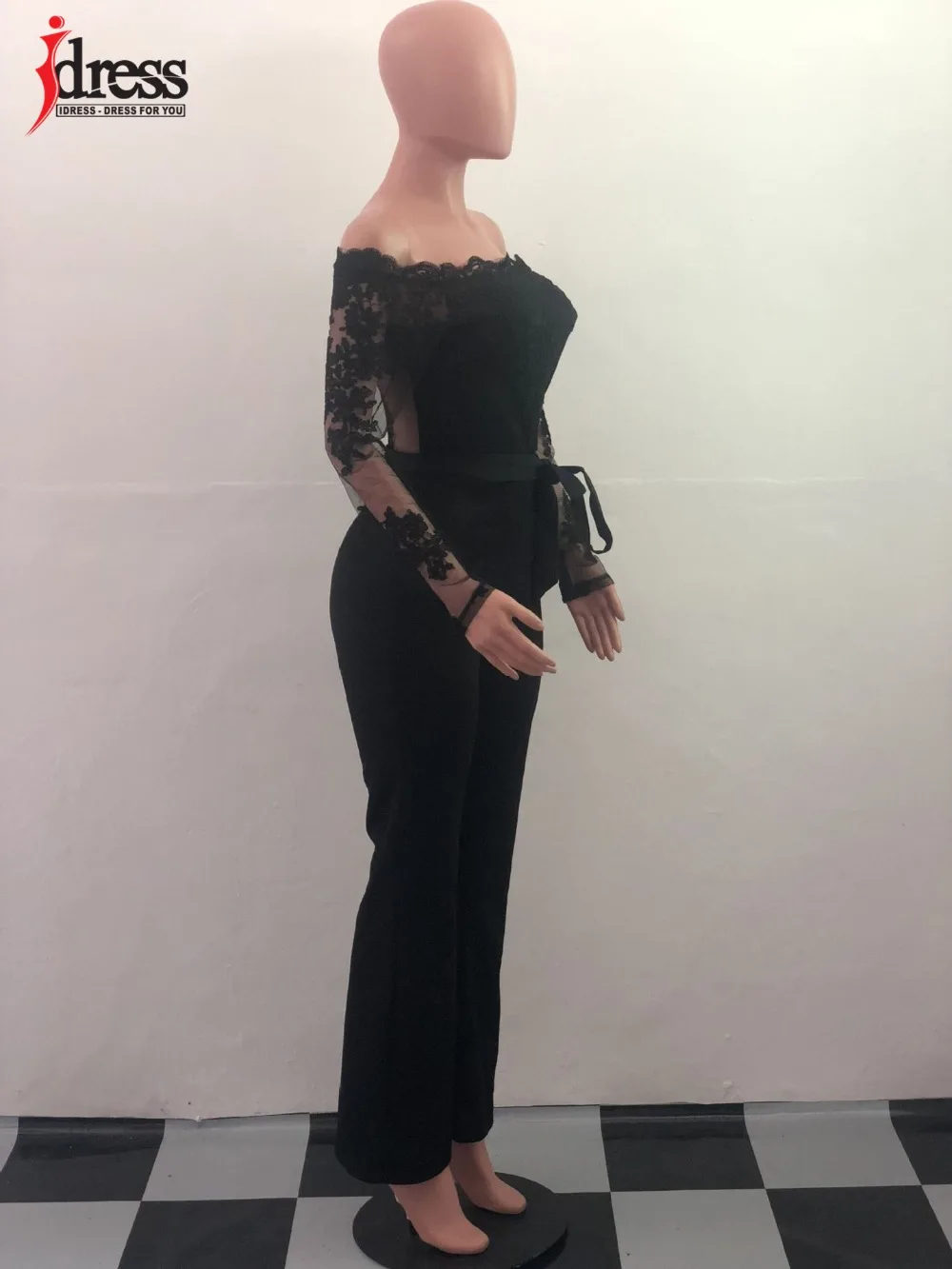 IDress 3XL сексуальный кружевной черный комбинезон с открытыми плечами женские летние элегантные широкие комбинезоны с открытой спиной длинный костюм пляжного типа