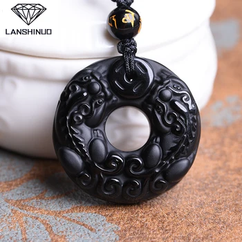 

Natural Genuine men's and women's wholesale supply Obsidian dance Pendant Necklace Jewelry Counter Obsidian lucky money in China
