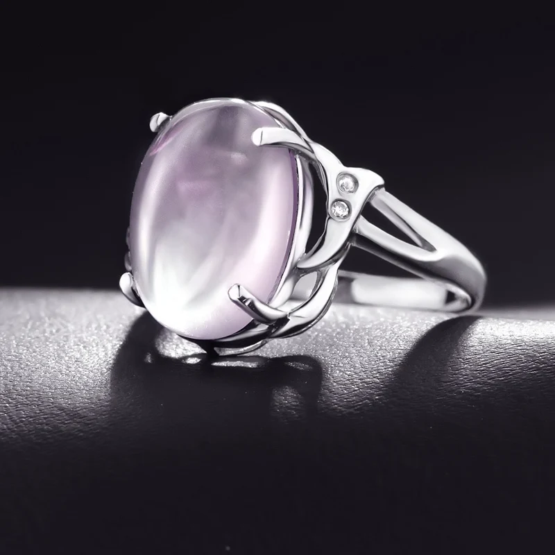

Natural Rose Quartz Ring 925 Sterling Silver Pink Crystal Woman Fashion Fine Elegant Retro Jewelry Girl Lux Birthstone Gift