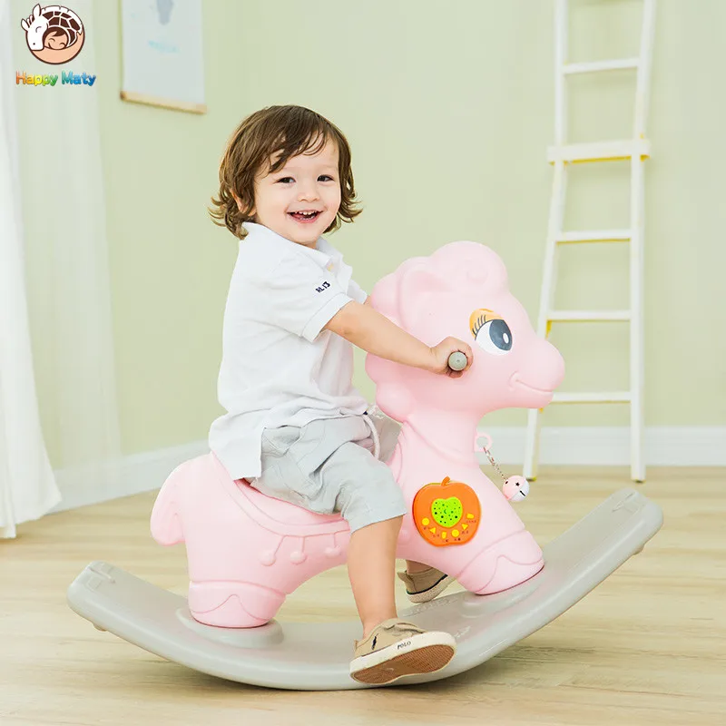 Cute Plastic Animals Rocking Horse Musical Rocking Pony Educational Ride On Rollers toys Birthday Gift for Children Baby Kids