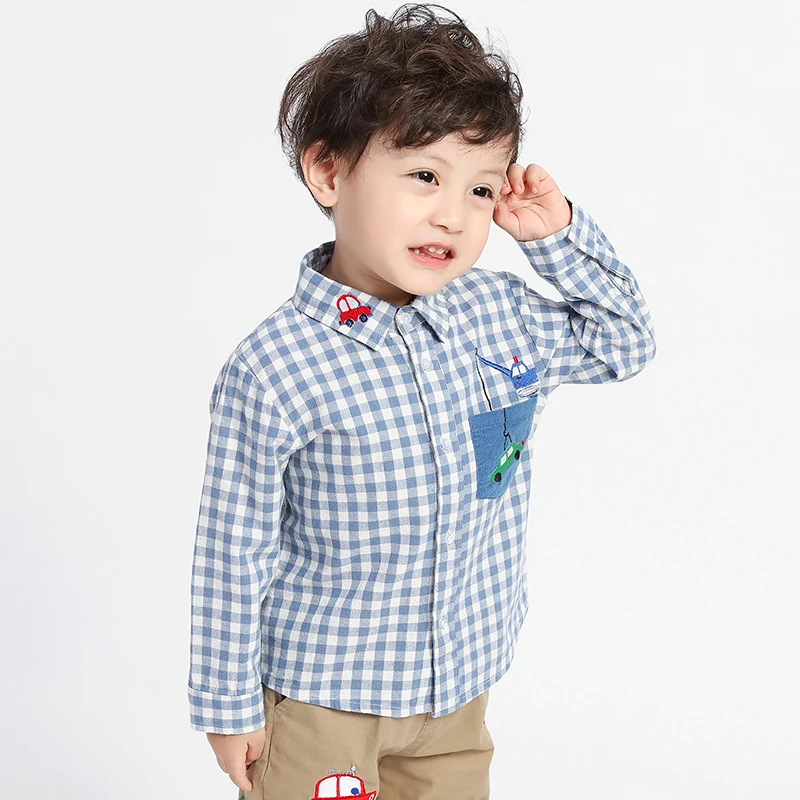 Детская одежда рубашки для мальчиков Весенняя Повседневная хлопковая рубашка с длинными рукавами для мальчиков детская одежда клетчатые наряды рубашка для маленьких мальчиков