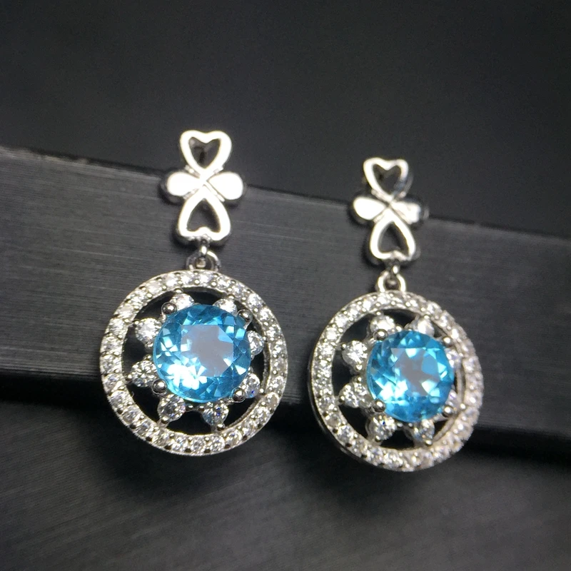 Uloveido круглый синий топаз серьги-гвоздики с камнями для женщин, серебро 925 пробы юбилейные серьги для женщин 20% FR149