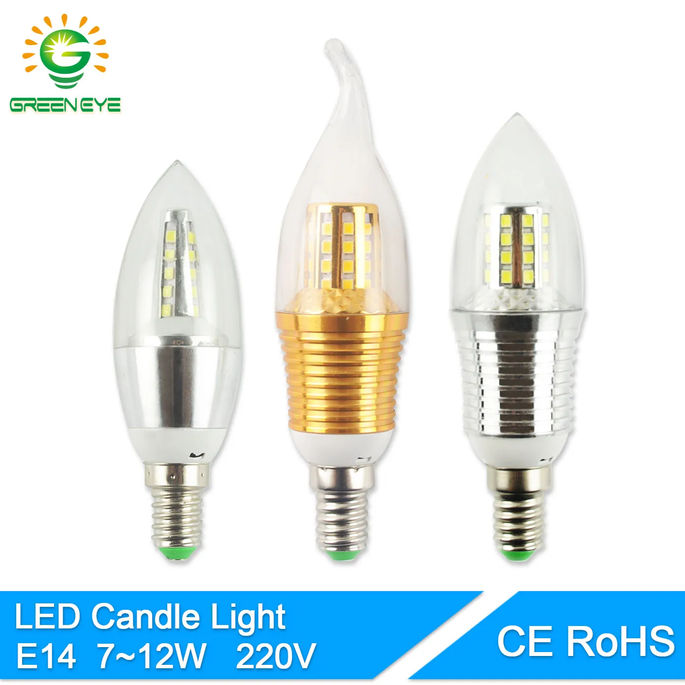 

GreenEye LED Bulb E14 220V Golden Silver Aluminum Candle Lamp Light 7W 9W 12W For Crystal Chandelier Antique Lampara Ampoule