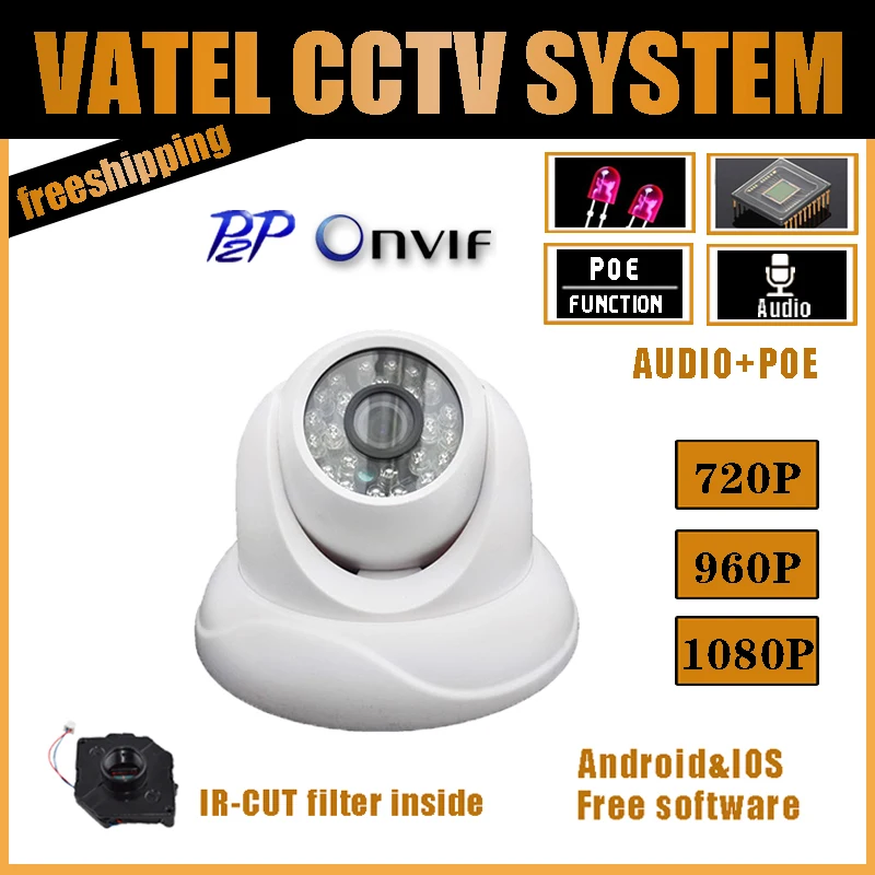 1080 IP Camera Audio 960p Security Camera Poe Network CCTV Camera 720p Support Phone Android IOS P2P ONVIF 2.0 P2P freeshipping