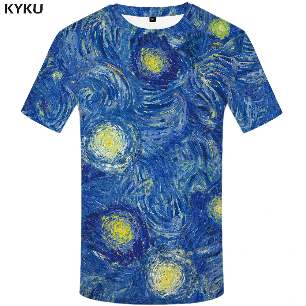 Kykuブランドゴッホtシャツ星tシャツブルーtシャツアートシャツ絵画半袖服星服3d Tシャツ 3d T Shirt Brand T Shirtt Shirt Blue Aliexpress