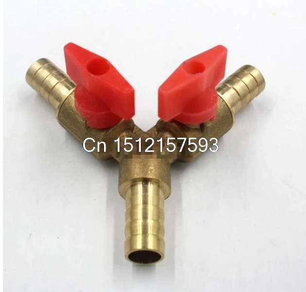 Y Type Equal Hose Barbs Three Forks 8mm 10mm Connection Brass Coal Liquid Gas Ball Valve Plumbing Fittings Plastic Brass Handle