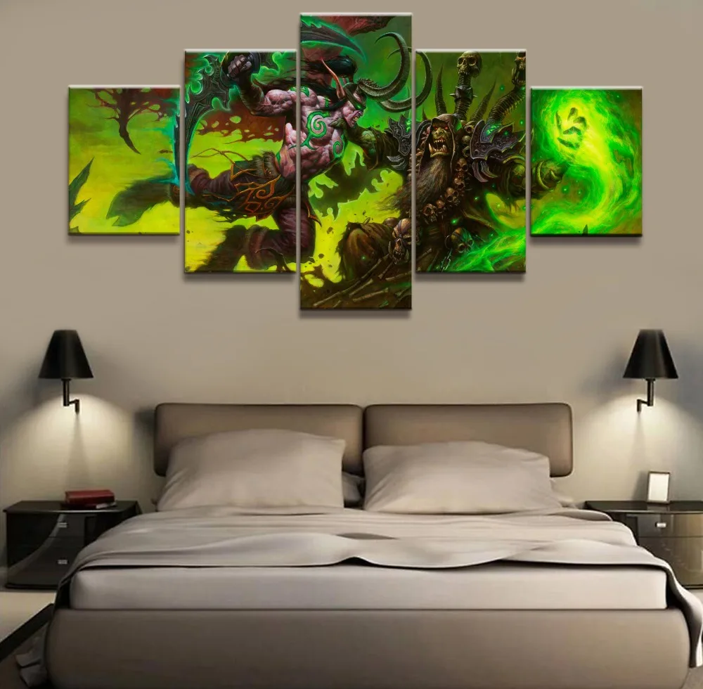  5 Pieces Modern Canvas Print Game Poster Illidan Stormrage DOTA 2 Home Decor For Living Room Painti