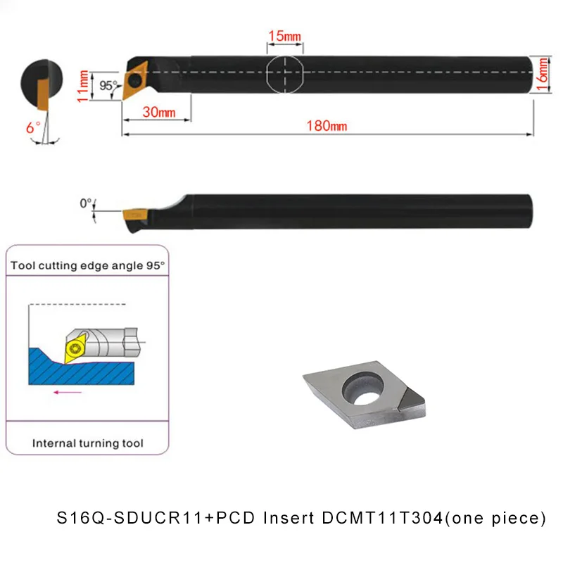 S16Q-SDUCR11+DCMT11T304 PCD Insert Turning Tool Internal CNC Lathe Metal Boring Bar Holder Set | Инструменты