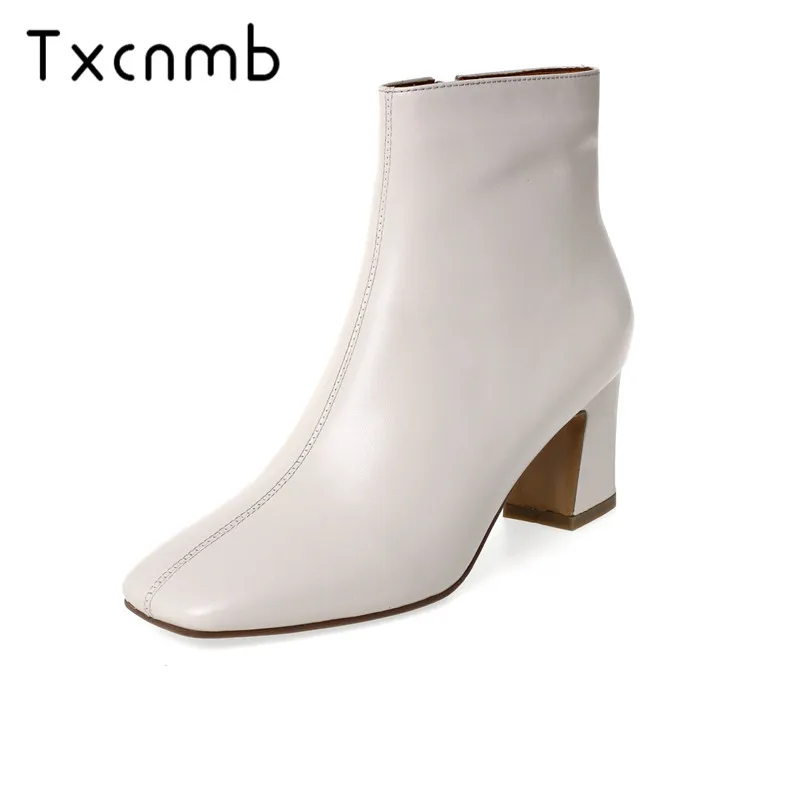 

TXCNMB 2020 Fashion Women Ankle Boots Winter Warm Chelsea Boots Zipper High Heels Party Shoes Woman Genuine Leather Autumn