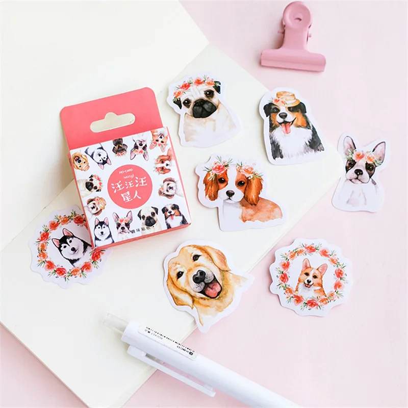 

45 Pcs/box Cute Dog Animal Pattern Sticker DIY Book Stationery Decoration Paper Stickers Kawaii Dogs Kolkie Diary Label Sticker