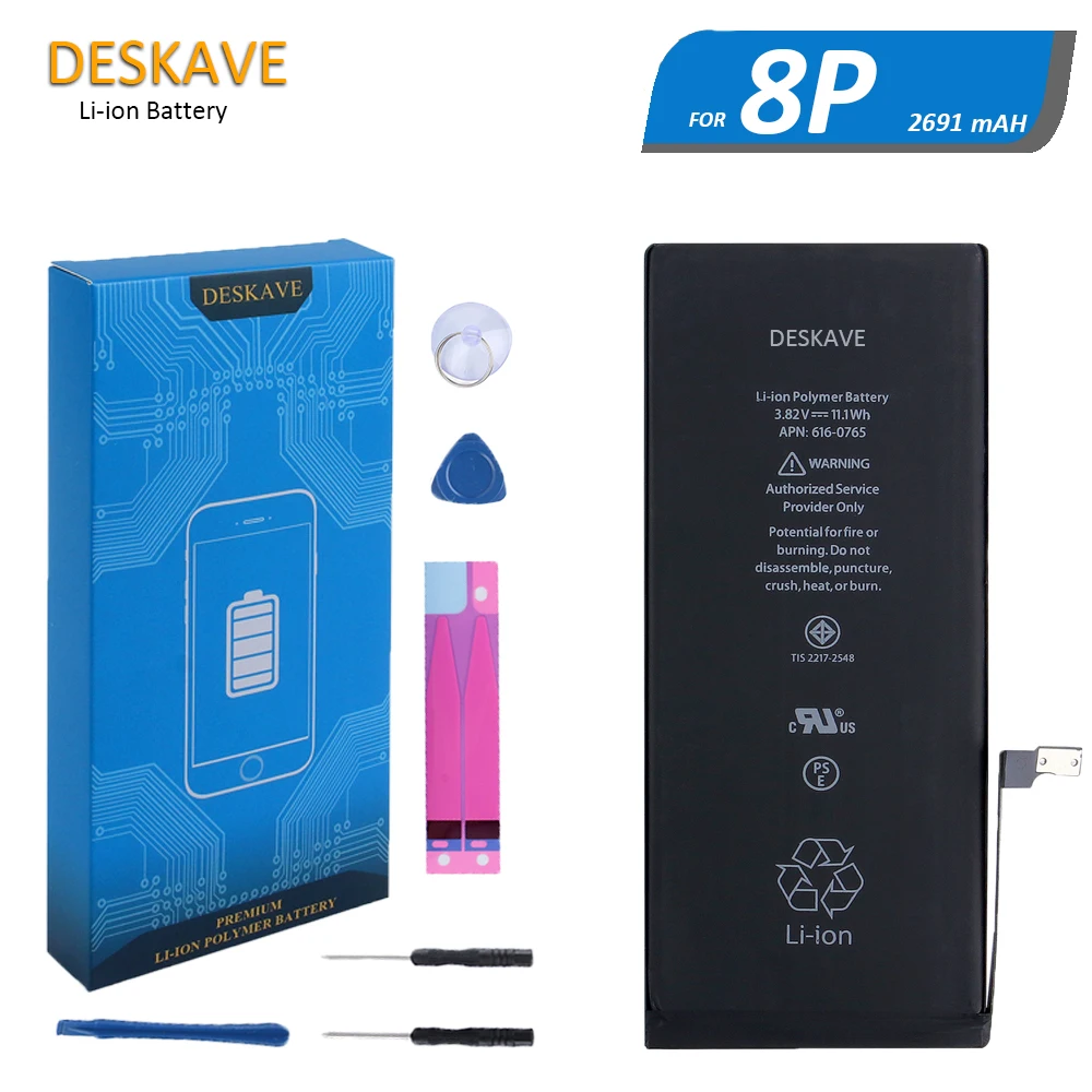 

High Quality Original Deskave Phone Battery For Apple iPhone 8 Plus Replacement Batteries Real 2691mAh Free Tools Retail Package