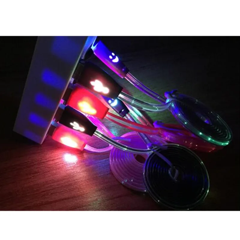 Led Smile USB кабель для iphone 5 6S 7 X зарядный кабель синхронизации данных Кабель зарядного устройства микро-usb для huawei Xiaomi Android кабели для мобильных телефонов