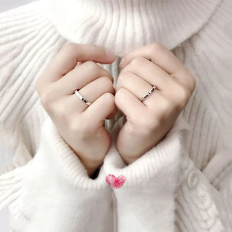 Qevila Fashion Silver color Ring Simple Style Moon Sun Love Adjustable Plate S925 Couple Rings For Girls Boy Best Friend Jewelry (10)