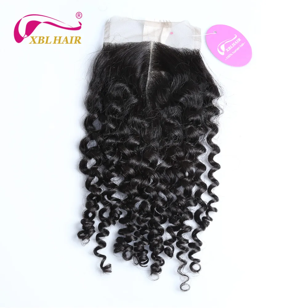 XBLHAIR Curly Lace Closure With Baby font b Hair b font Middle Part 130 Density Brazilian