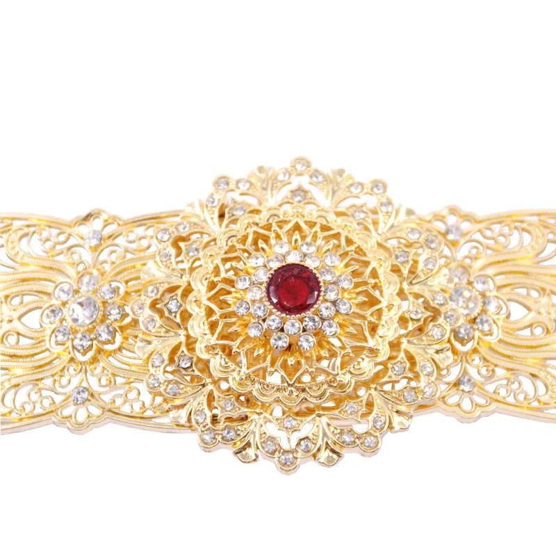 

Multicolored crystal women's cutout waist chain belt long sleeve women's wedding dress metal belt adjustable length