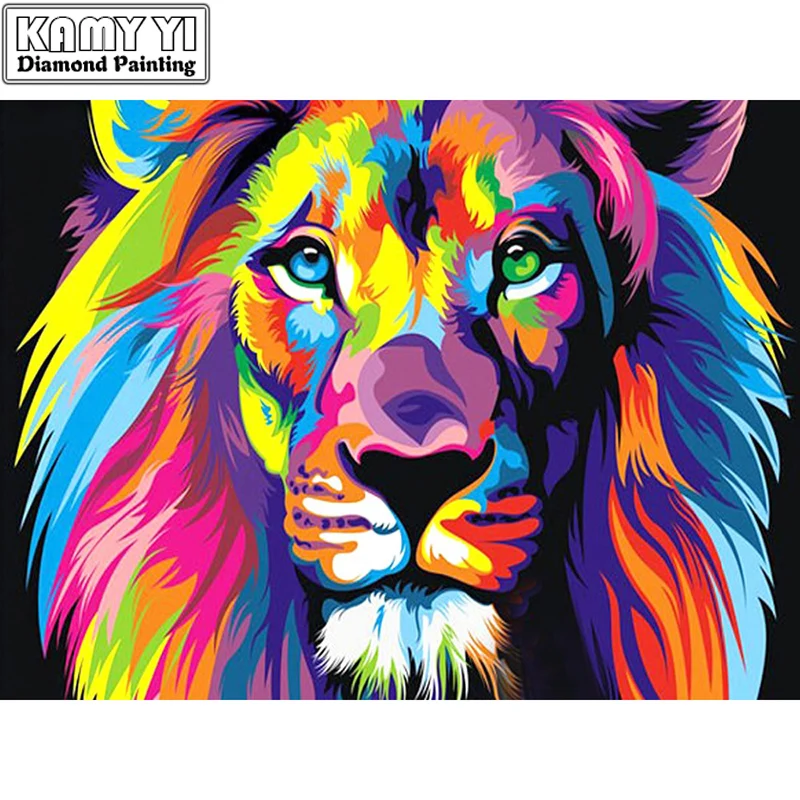 

Needlework full drill diamond embroidery Colorful lion 5d diamond mosaic cross sittch picutre of rhinestones wall decor