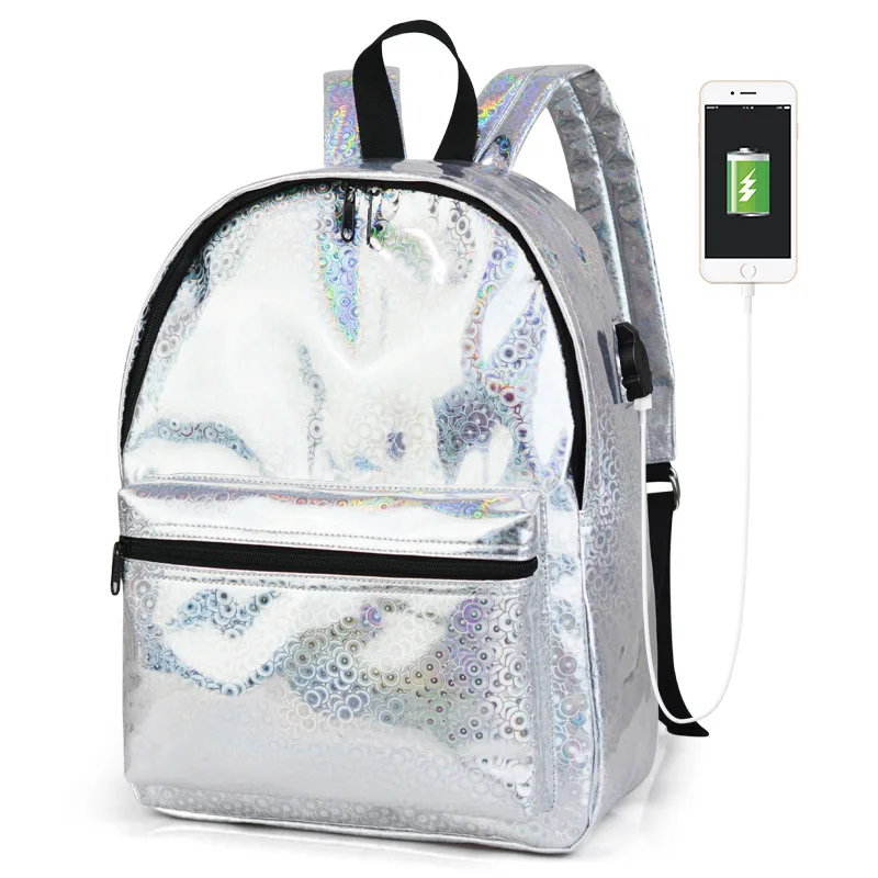 Модный женский рюкзак с серебряной голограммой, лазерный рюкзак, школьная сумка для девочек, кожаный голографический рюкзак, многоцветный, Sac A Dos - Цвет: silver dot 008