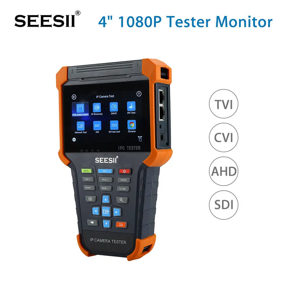 

SEESII TVI CVI AHD SDI 4in1 4" IP Camera 4K WiFi Tester Monitor CVBS PTZ Security IPS DC 12V