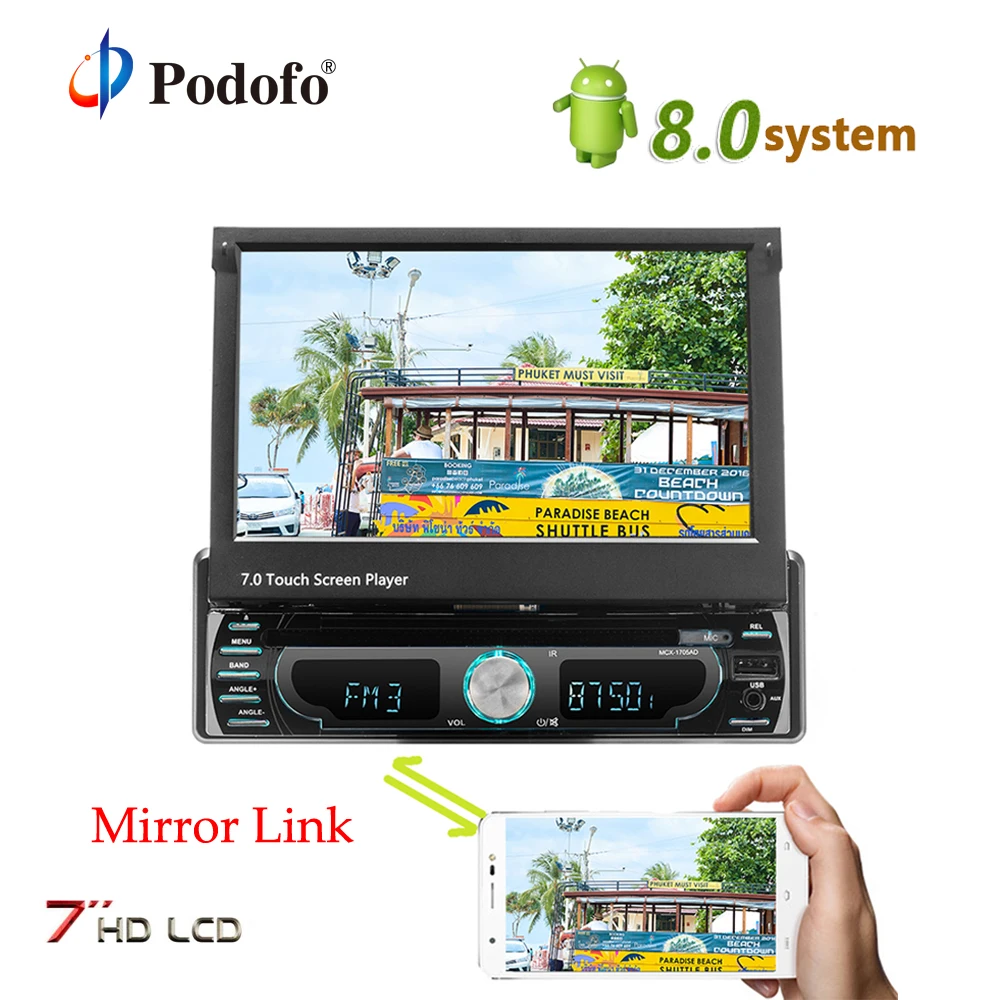 

Podofo Android GPS Car Autoadio7 inch HD Touch Screen AM FM MP5 Radio Bluetooth USB Mirror Link Function Auto Multimedia Player