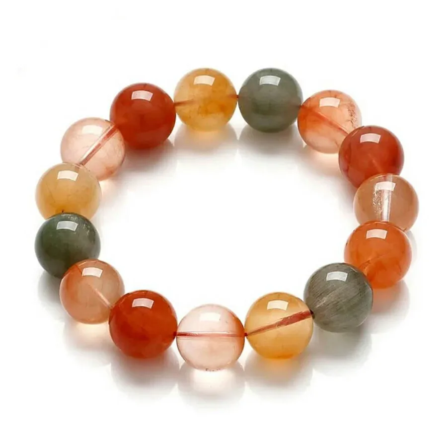 

15mm Natural Colorful Rutilated Quartz Bracelets Power Crystal Round Bead Natural Rutilated Quartz Bracelets For Women Men AAAAA
