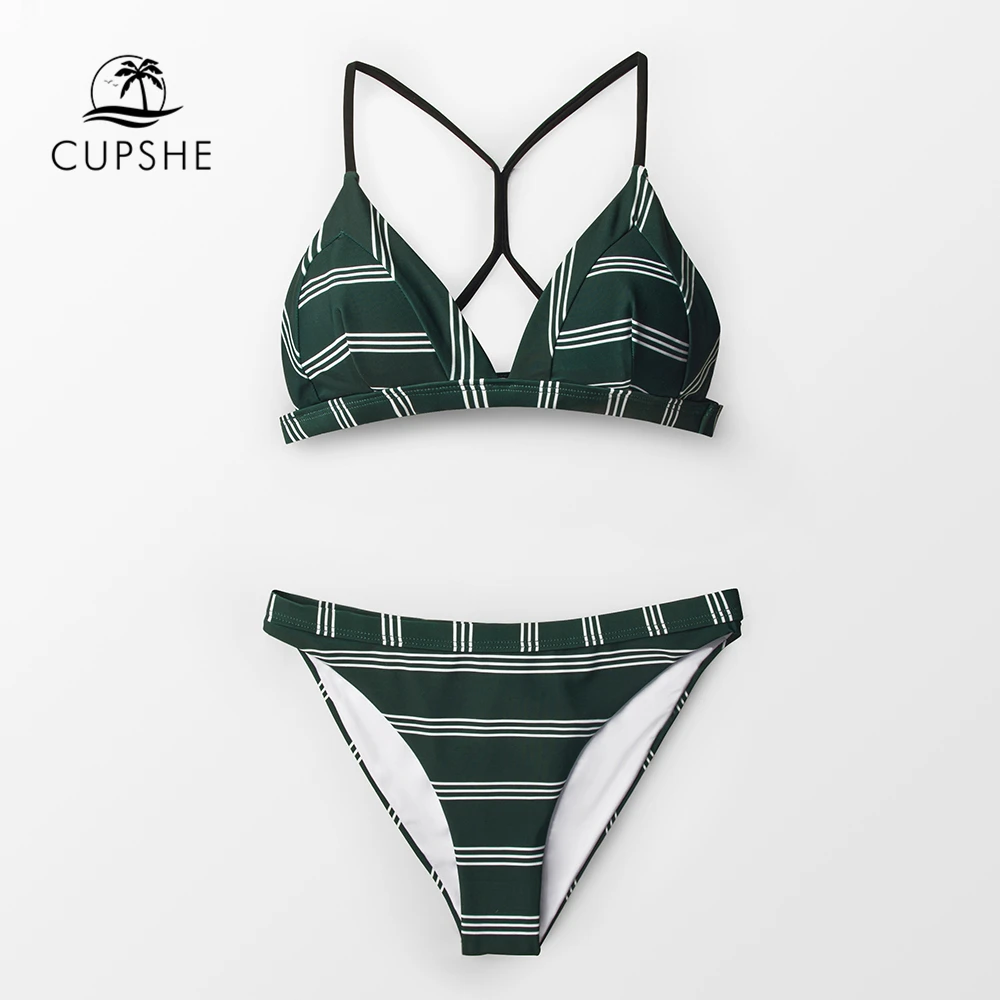 CUPSHE полосатые бирюзовые треугольные женские комплекты бикини сексуальные