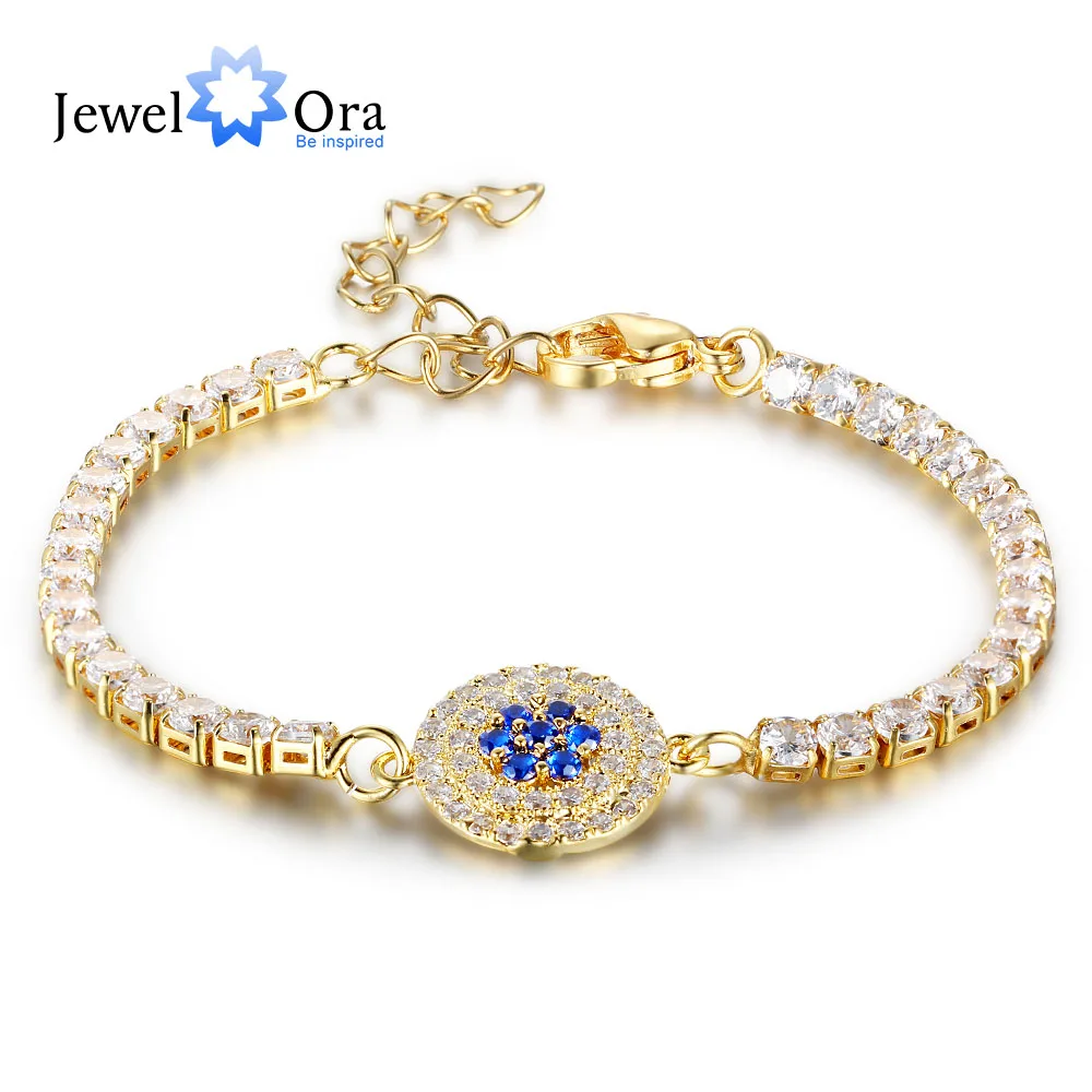 

Party Jewelry Adjustable Bracelet For Women Blue Stone 2mm Cubic Zirconia Gold Color Blacelets & Bangles (JewelOra BA101867)