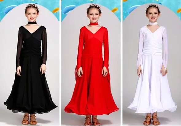 

Long Sleeves Standard Competition Ballroom Dance Dress Fo Girl Kids One Piece Child Modern/Waltz/Latin Dancing/Dancewear 0402a