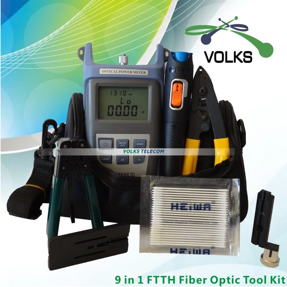 

9 In 1 Fiber Optic FTTH Tool Kit with Optical Power Meter and 10mW Visual Fault Locator