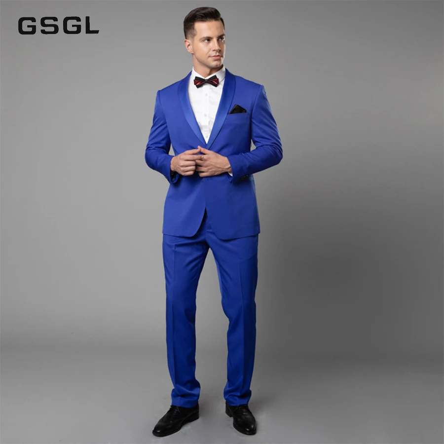 Мужской костюм Slim Fit Две кнопки 2 шт костюм Блейзер платье деловая куртка и брюки мужские свадебные костюмы вечерние