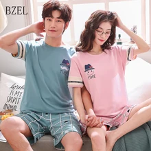 BZEL/Новинка г.; модные пижамы для влюбленных; повседневная одежда для сна с короткими рукавами для подруги; клетчатые шорты; одежда для пар; одежда для сна и отдыха